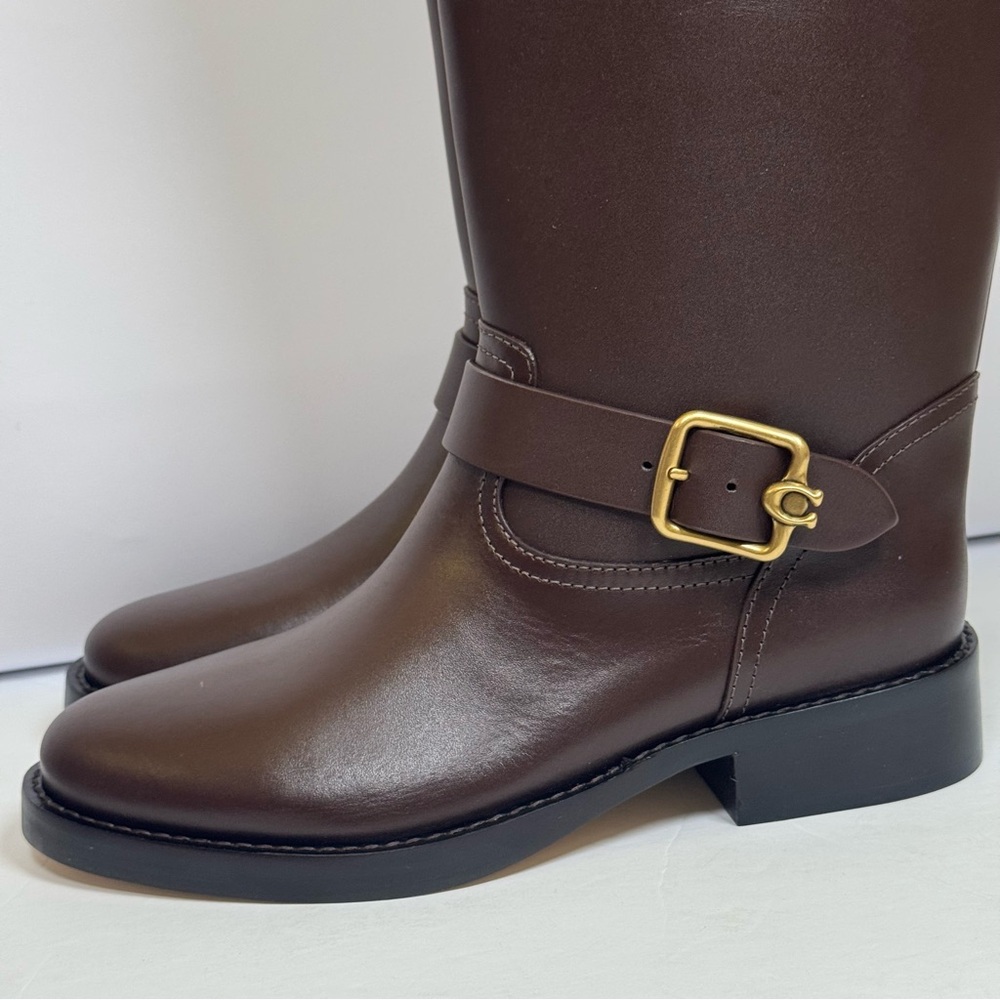 NEW Coach Brown Leather Tall Riding Boots Size 8 Knee High Buckle - Picture 7 of 16